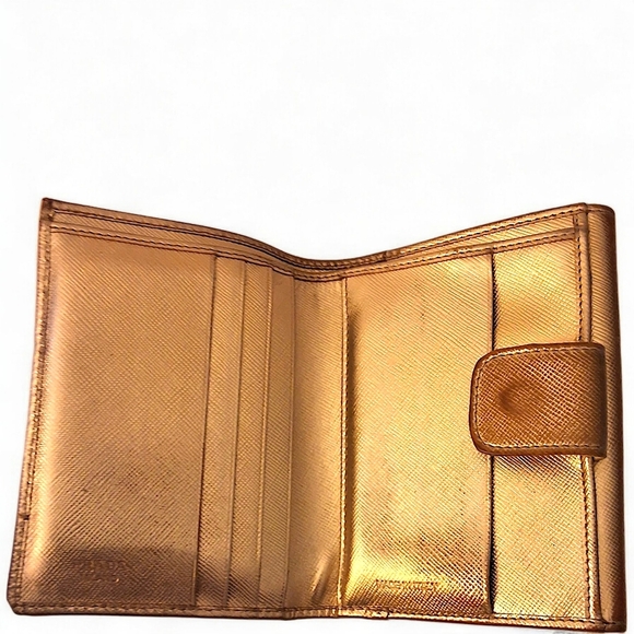 Prada Saffiano Leather Compact Wallet in Metallic Oro Gold with COA - Picture 7 of 12